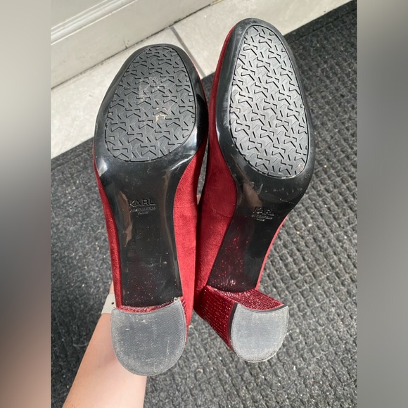Karl Lagerfeld red suede leather crystal heel pumps ankle strap 11M - Picture 2 of 6